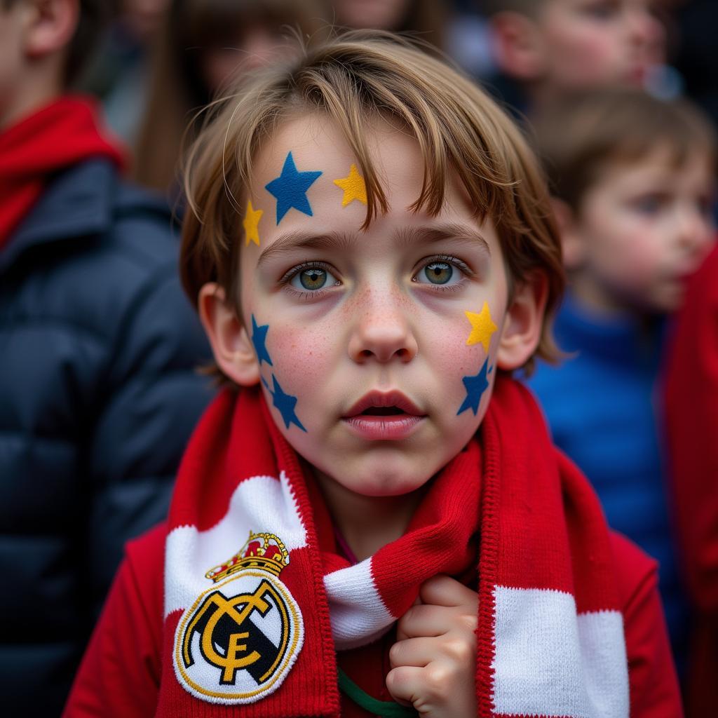 A football fan showcasing their team pride with a scarf and face paint