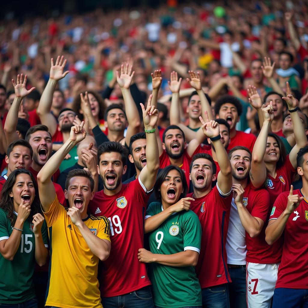 Fans from different countries joining in a unified chant