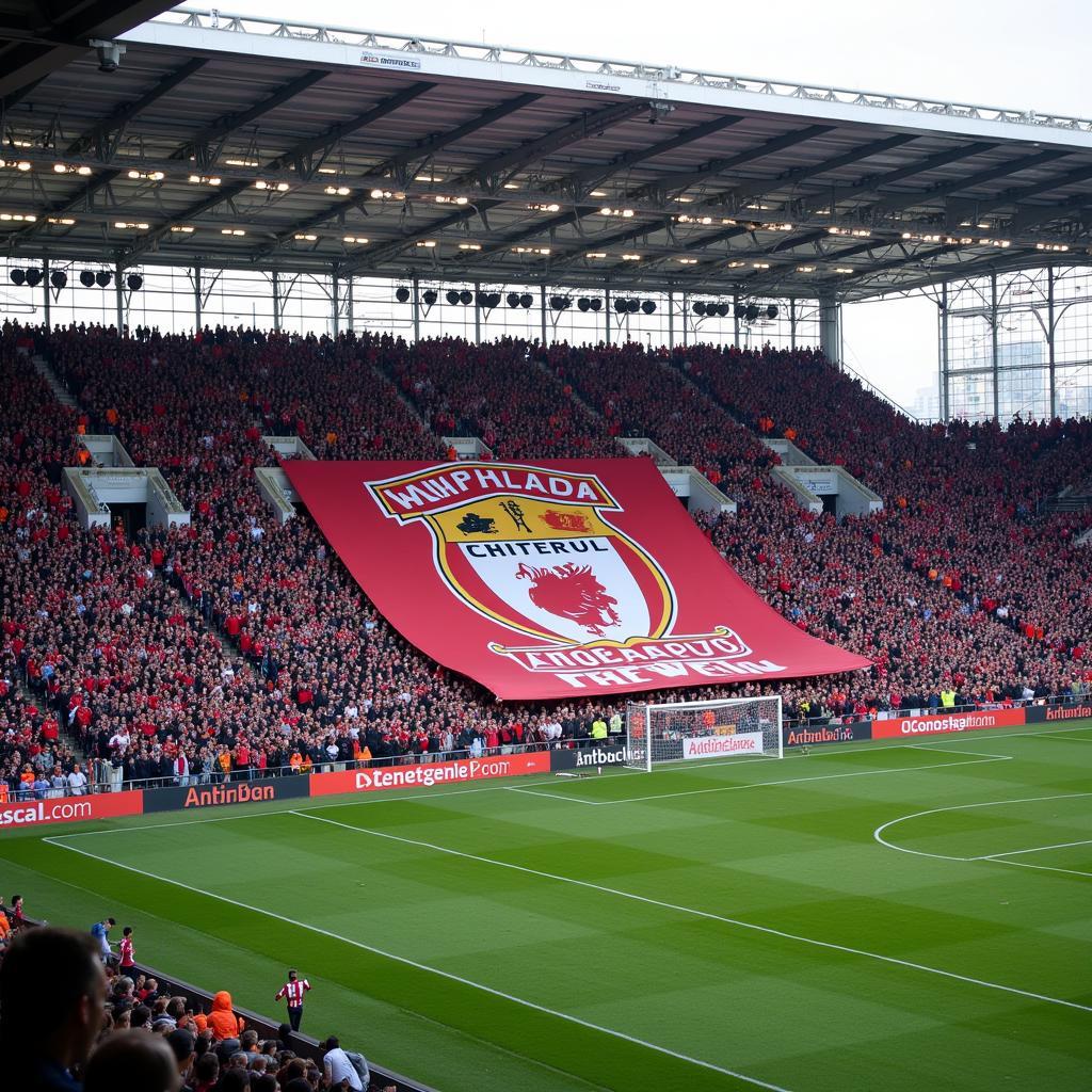 Fans holding a giant banner