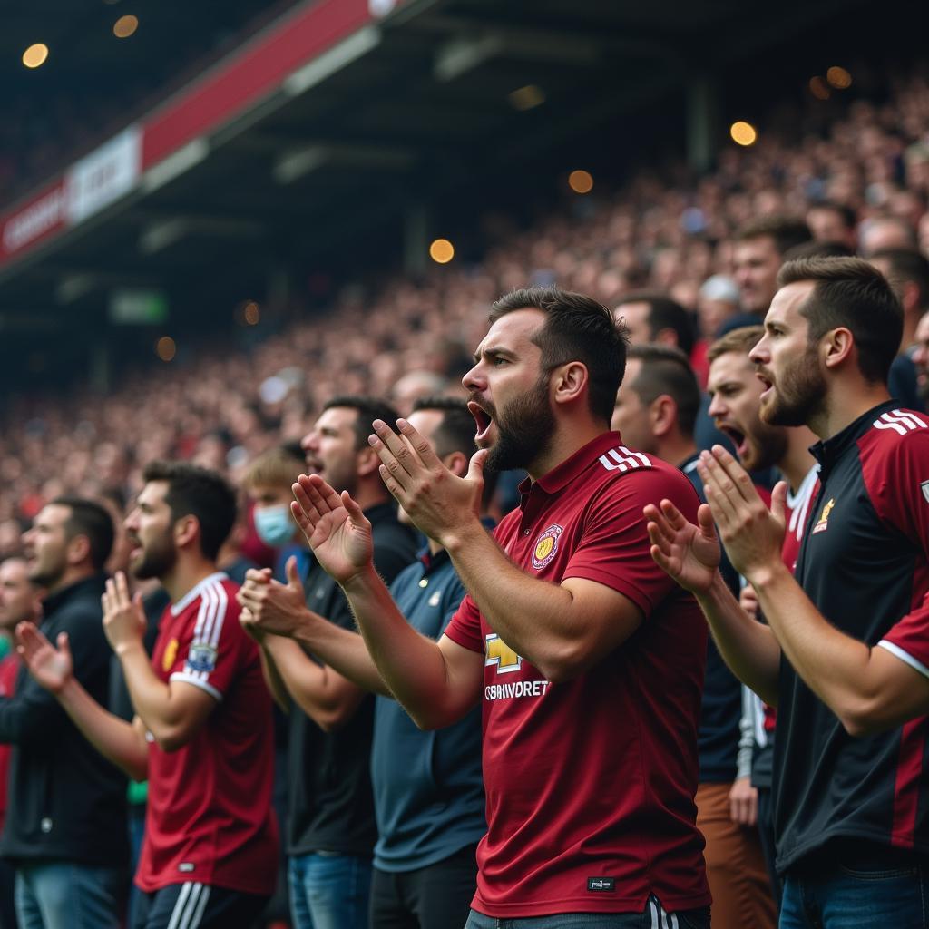 Football fans booing during a match