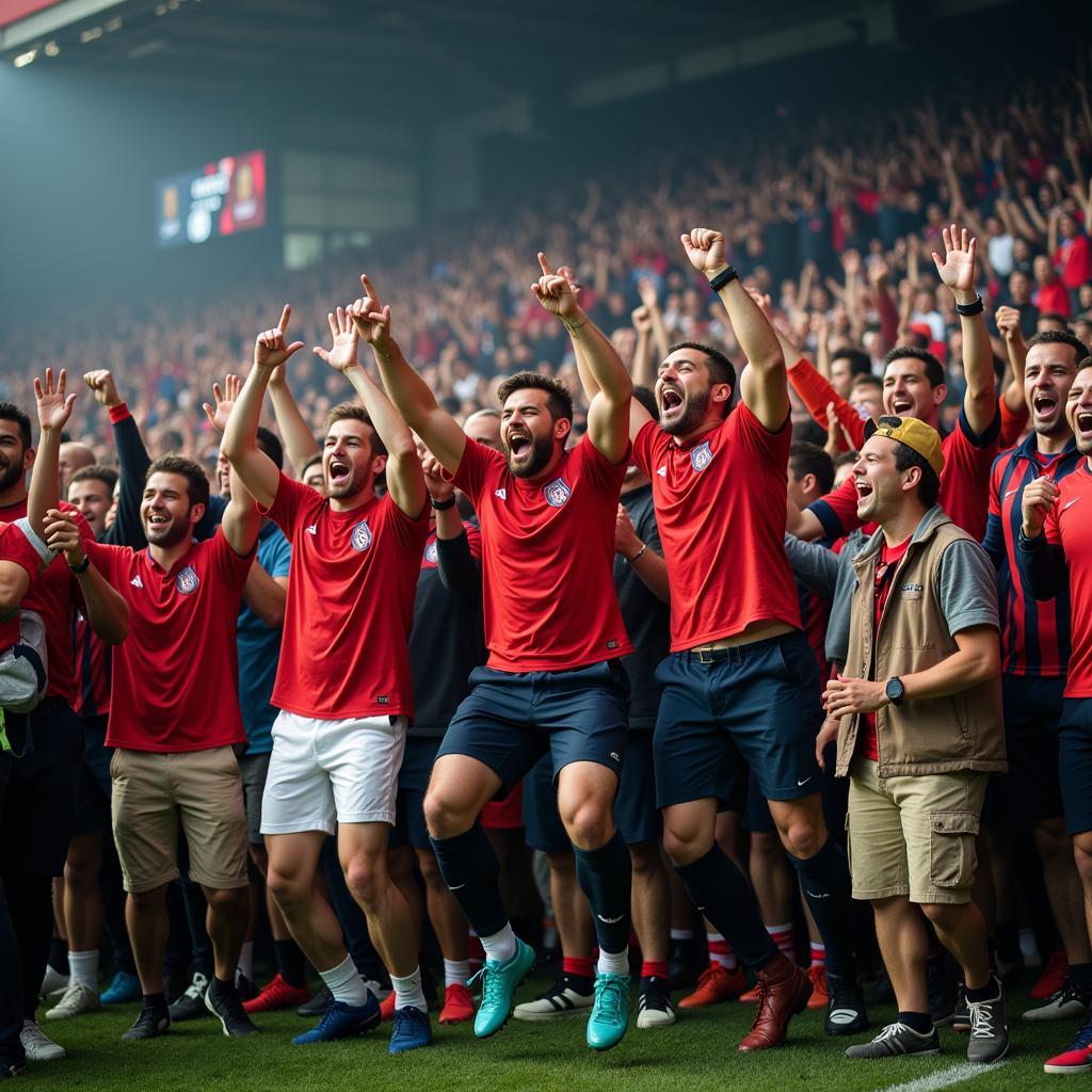 Jubilant football fans celebrating victory