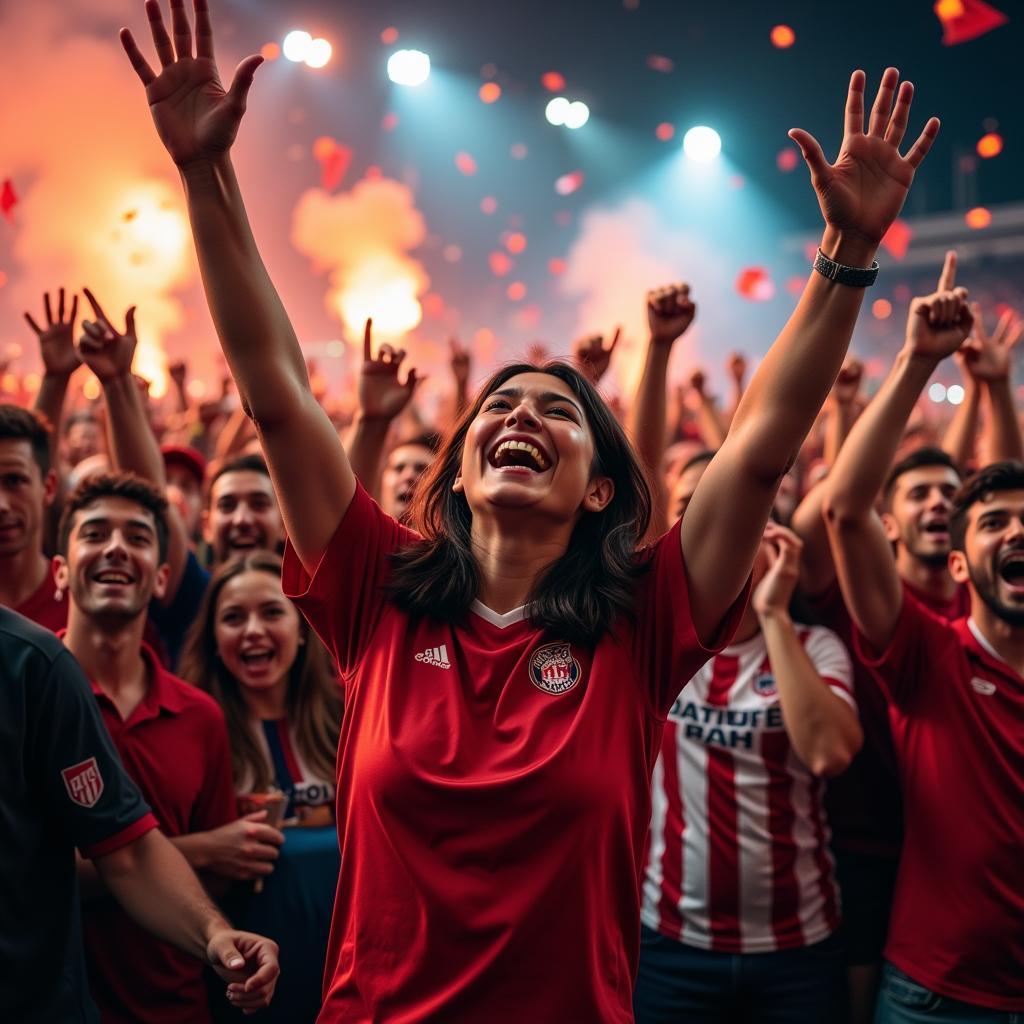 Football fans celebrating a victory