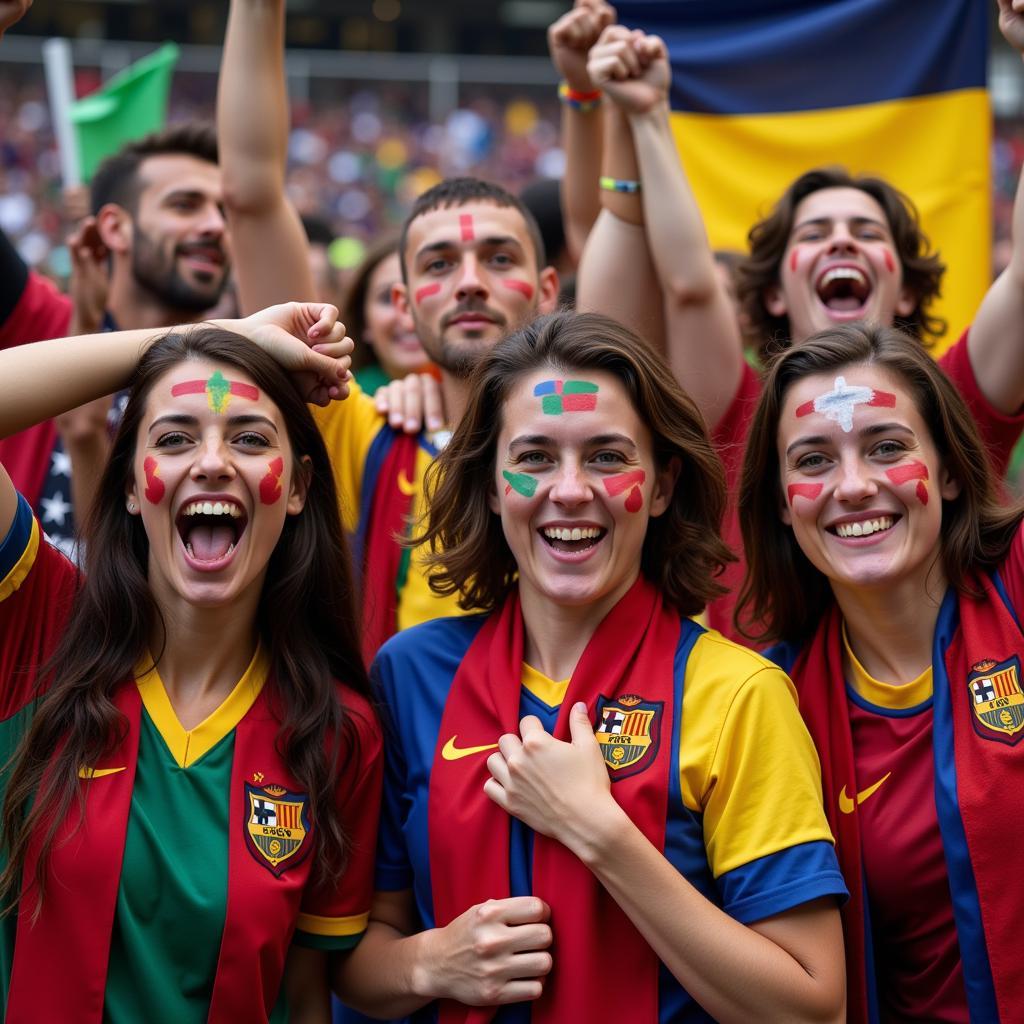 Football fans celebrating a goal