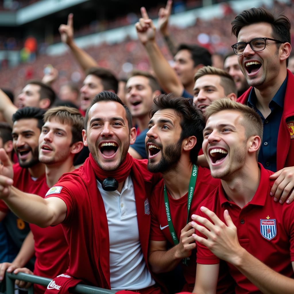 Group of Football Fans Celebrating a Goal