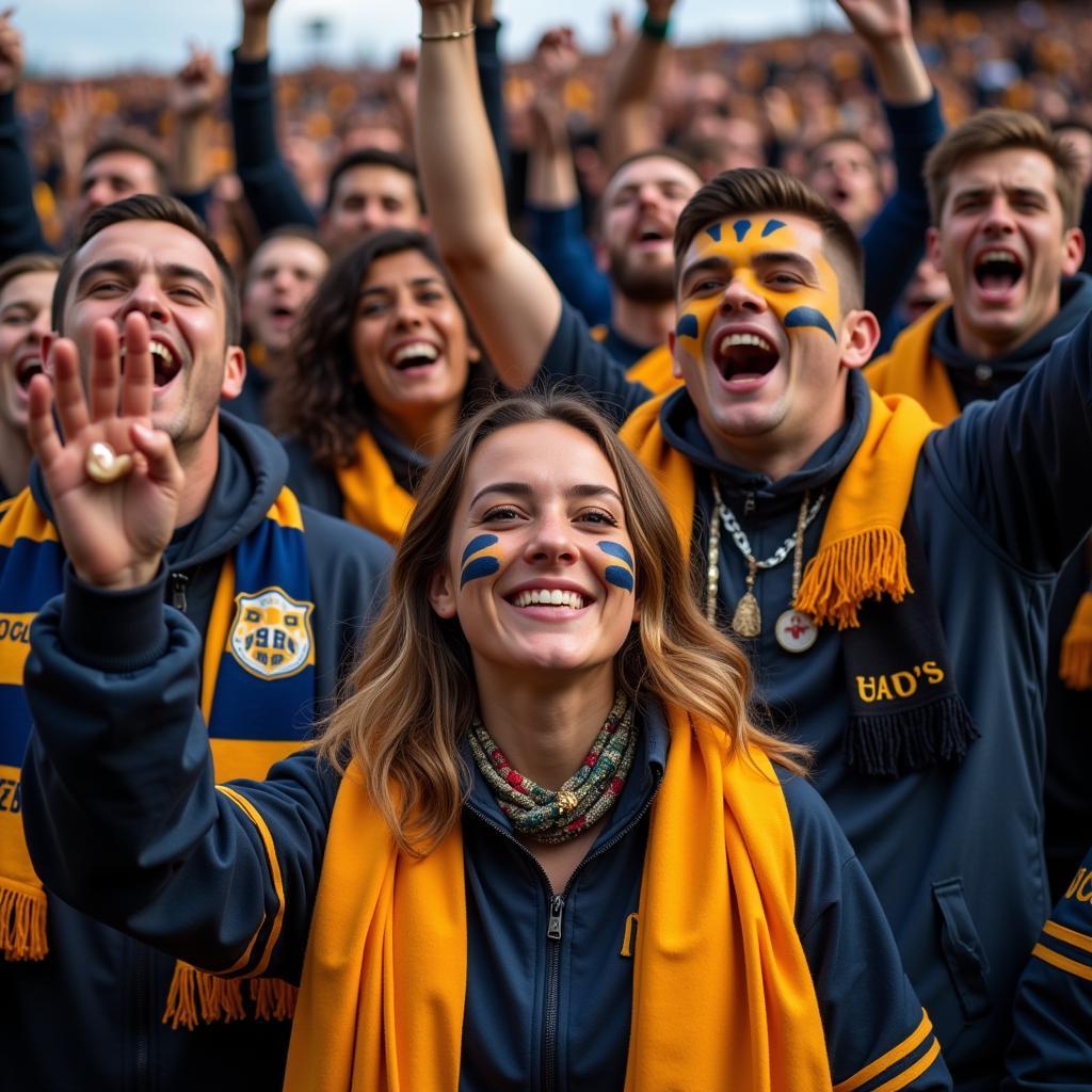 Football fans celebrating a victory