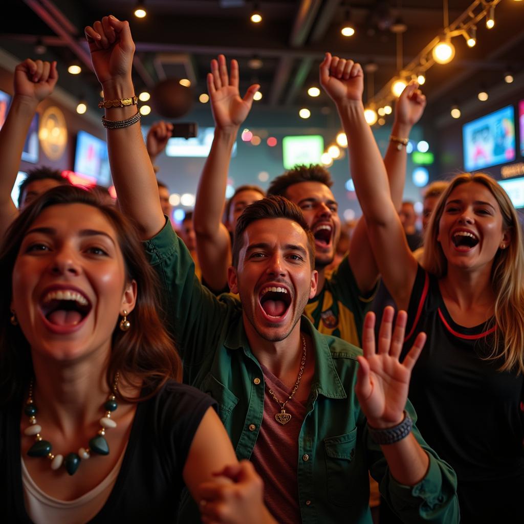 Football Fans Celebrating Goal in Bar