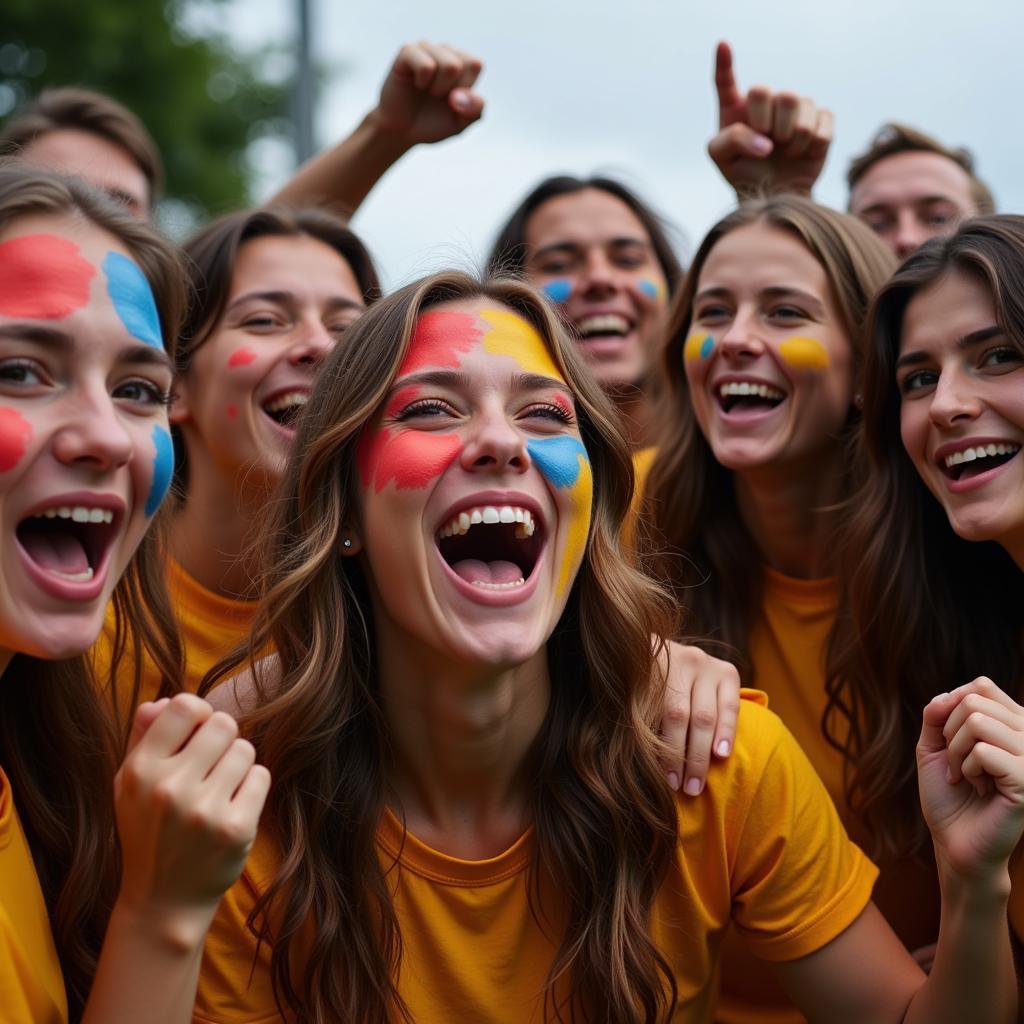 Group of friends ecstatically celebrating a goal