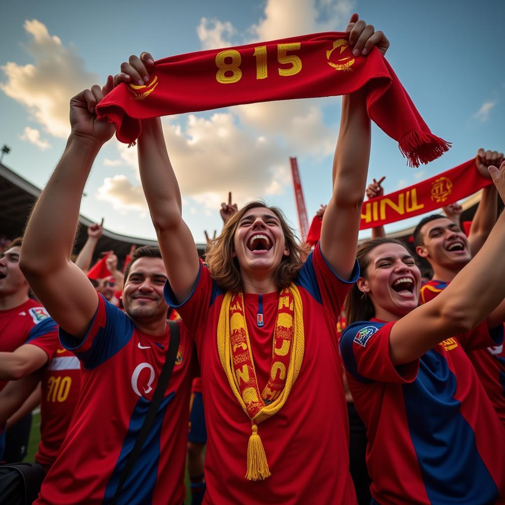 Football fans celebrating a goal