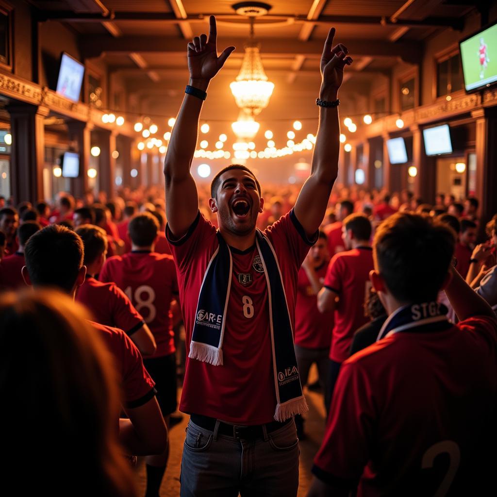 Football Fans Celebrating in Pub