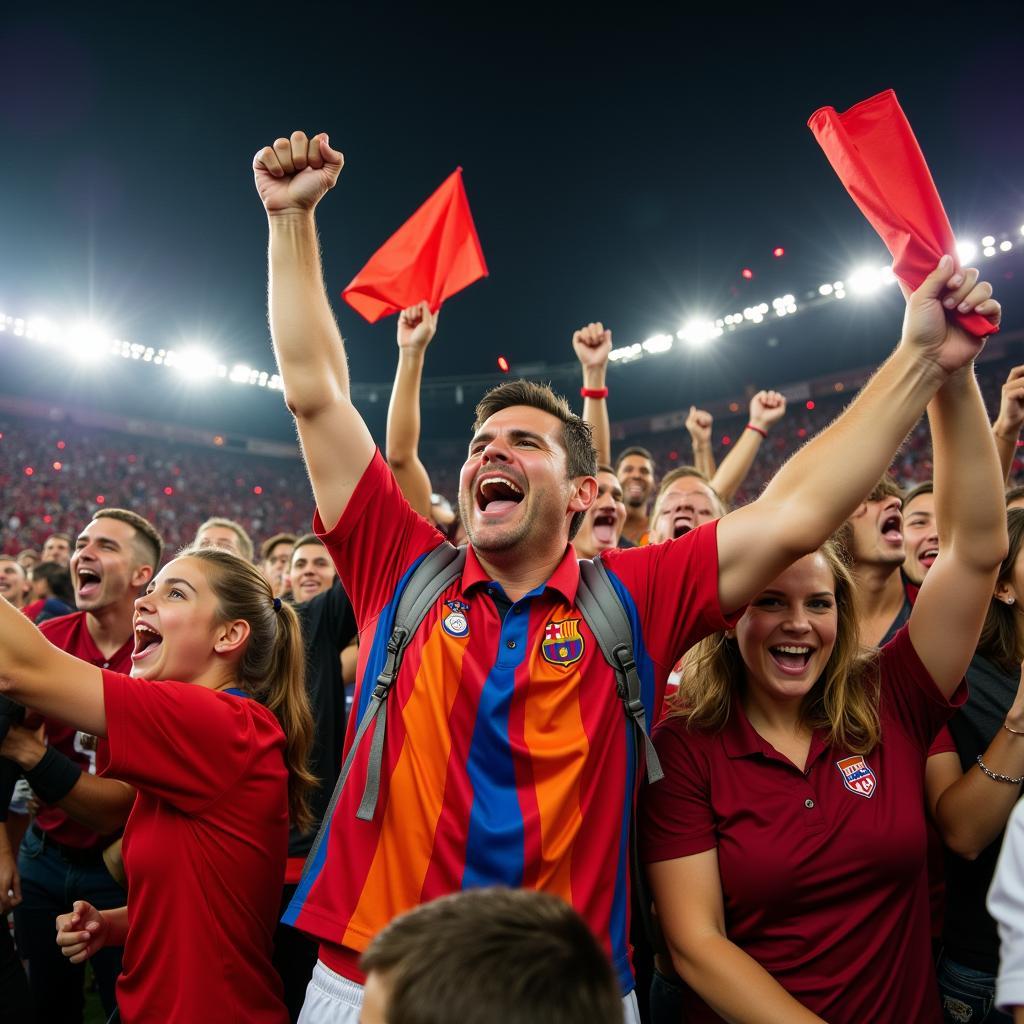 Football fans celebrating a victory