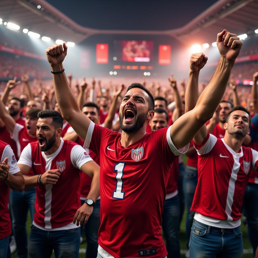 Football fans celebrating a victory