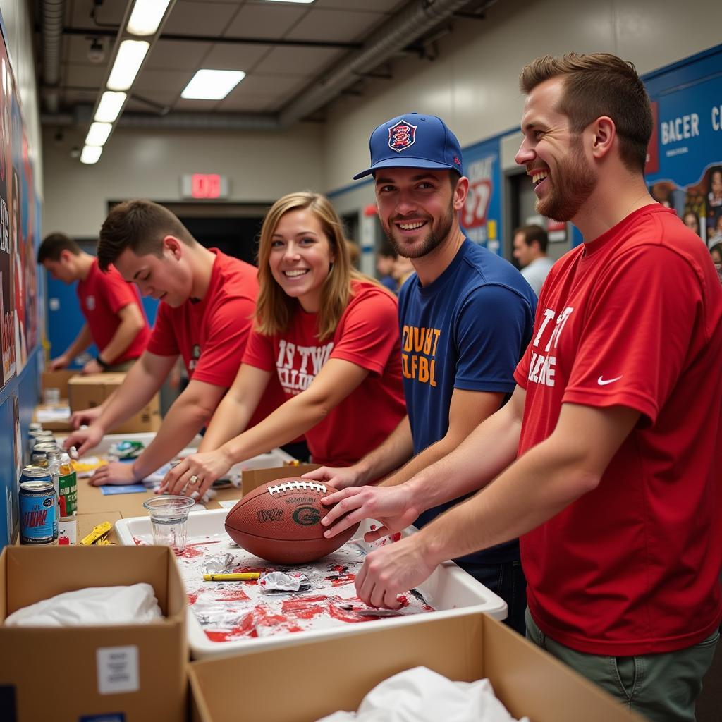 Football fans volunteering at a charity event