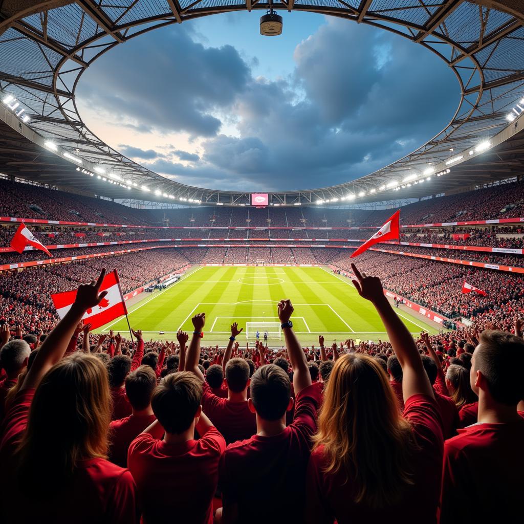 Football fans displaying passionate support, embodying the "hong hot fan tong tai" spirit.