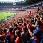 Fans Cheering in a Packed Stadium