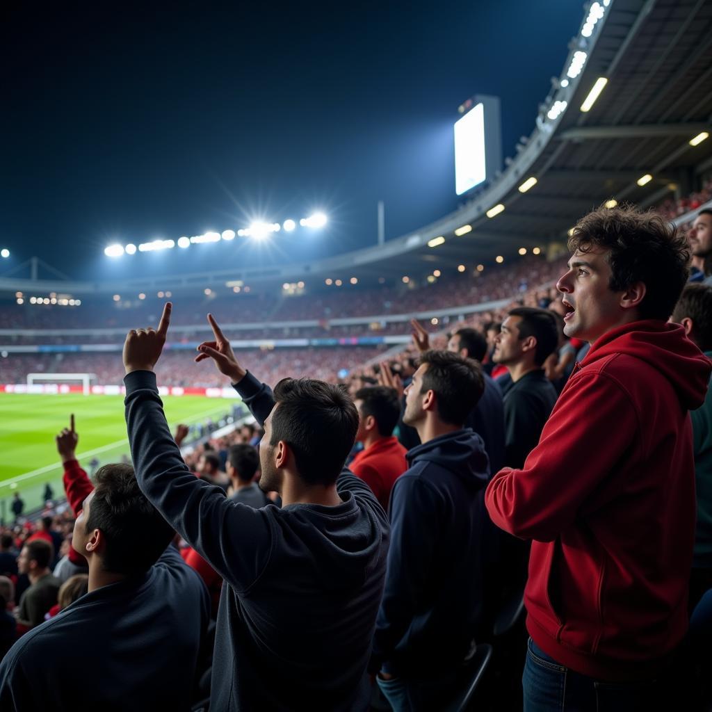 Football Fans Cheering Under Bright LED Lights