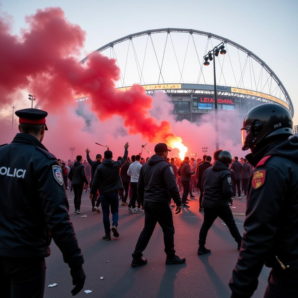 Football Fans Clashing Outside Stadium