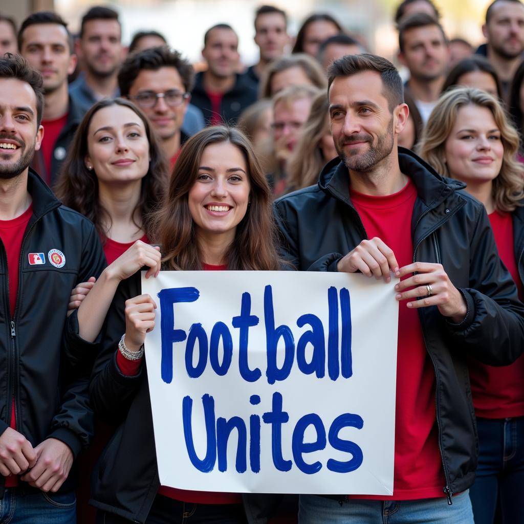 Fans holding a banner advocating for unity and respect