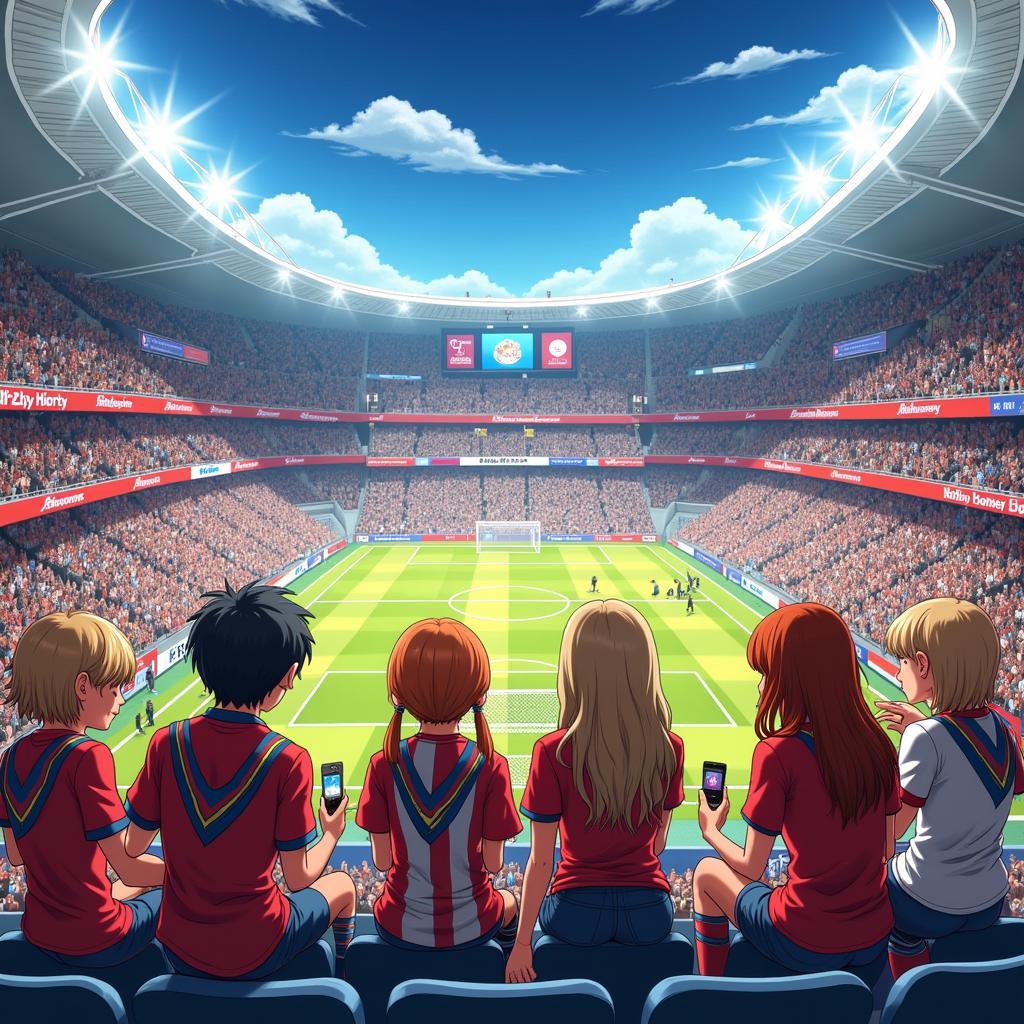 Football fans reading BL manga in a stadium