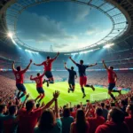 Football Fans Celebrating in Stadium