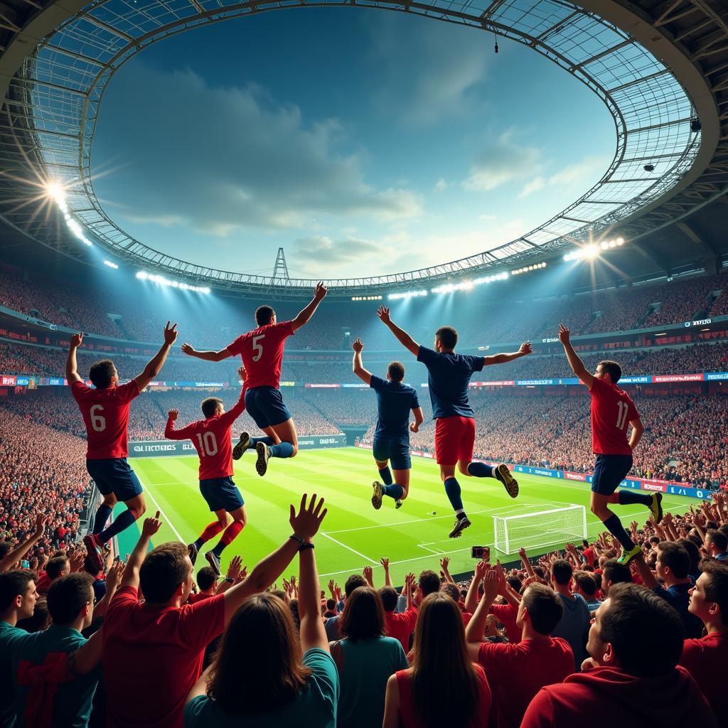 Football Fans Celebrating in Stadium