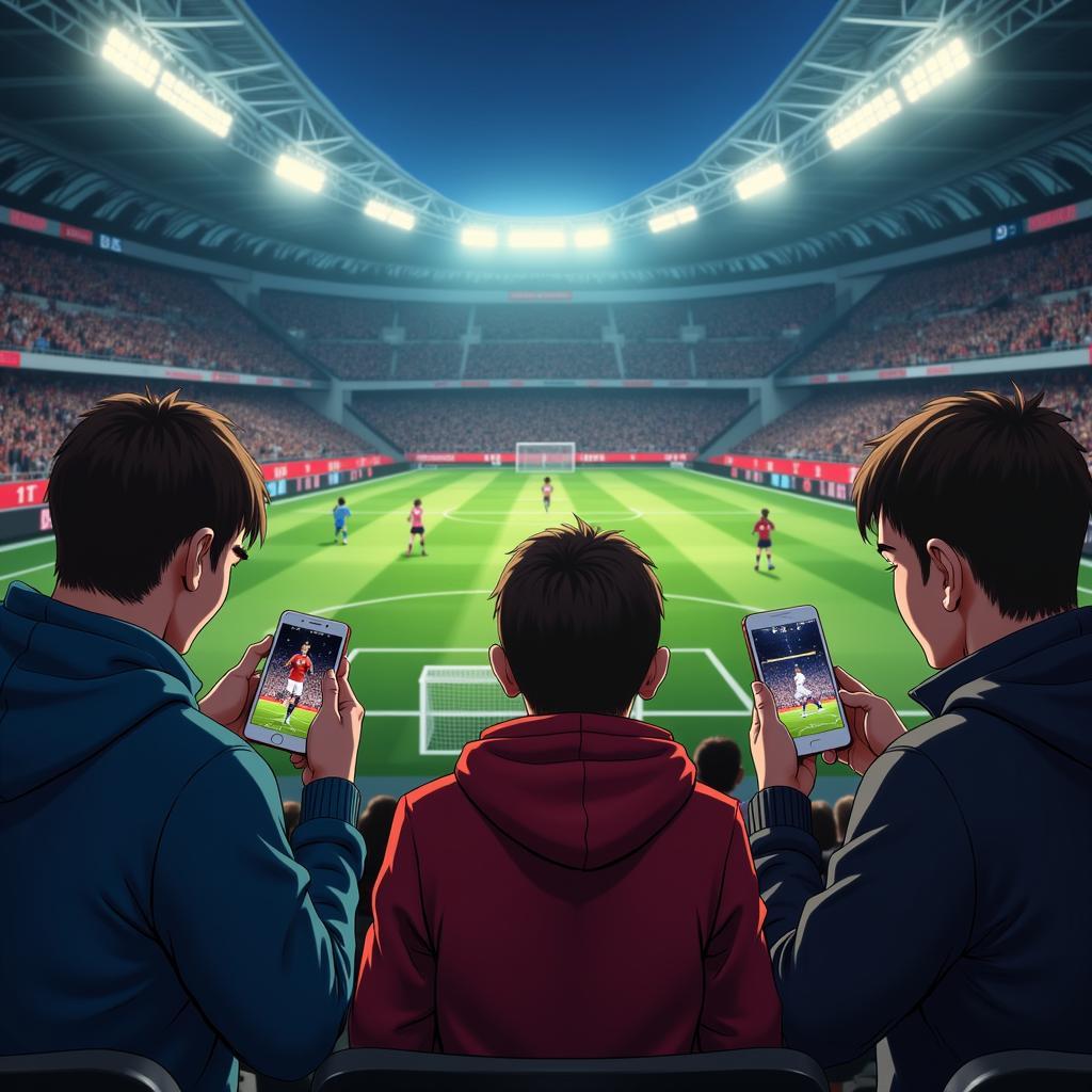 Football Fans Watching Anime on Phone During Halftime