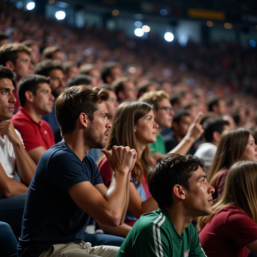 Crowds of passionate football fans glued to a match