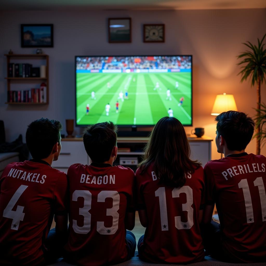 Football Fans Watching a Match at Home