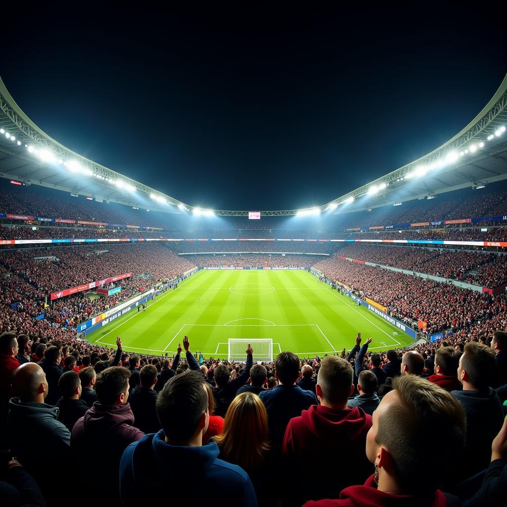 Football fans engrossed in a match at the stadium