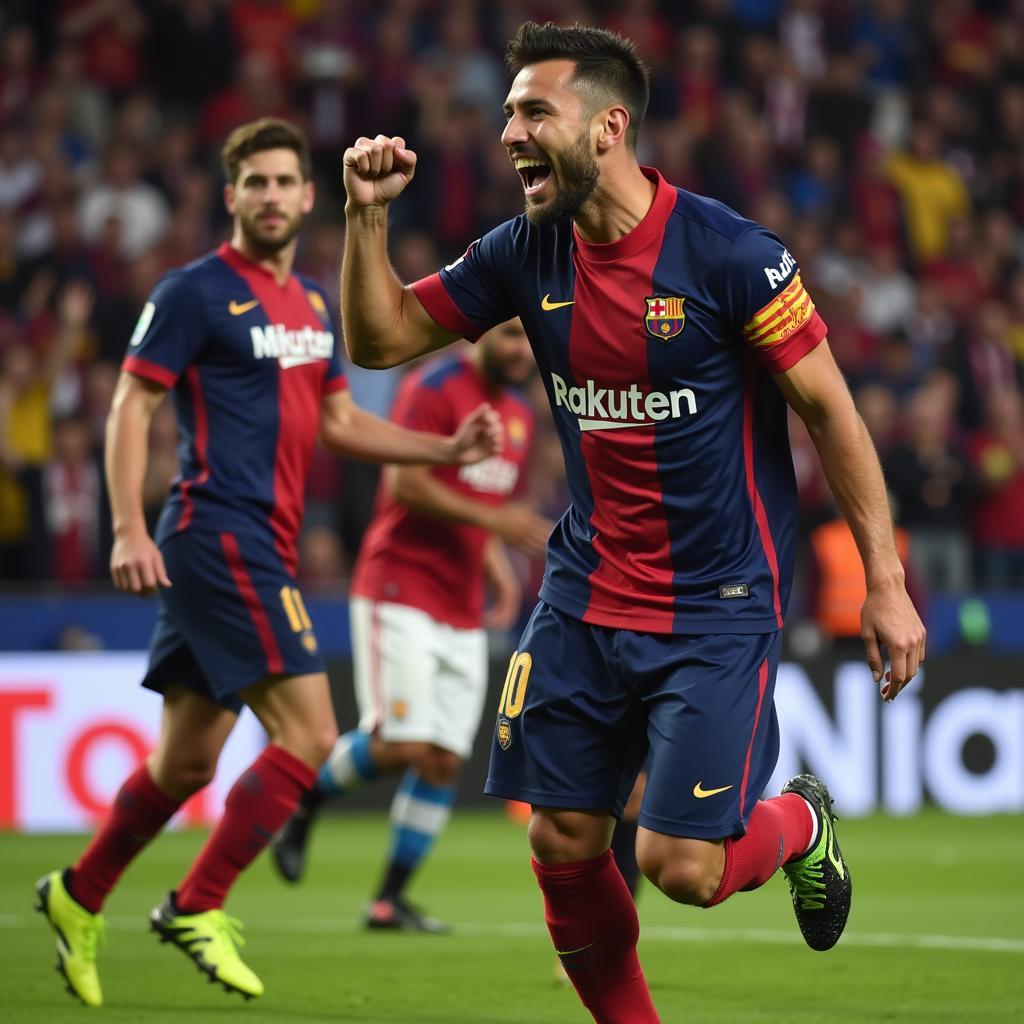 Football Player Celebrating with Fans