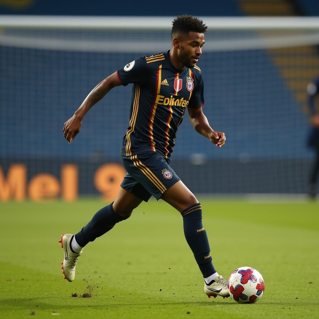 Football player dribbling with a PU leather ball