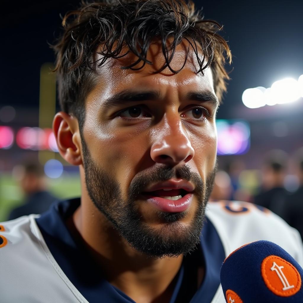 A football player giving a post-match interview