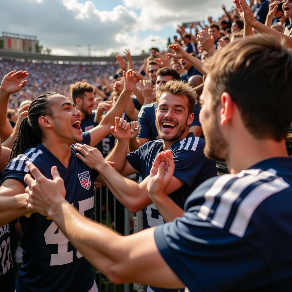 Football Players Celebrating with Fans