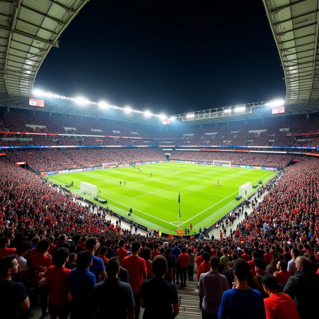 A crowded football stadium with fans cheering