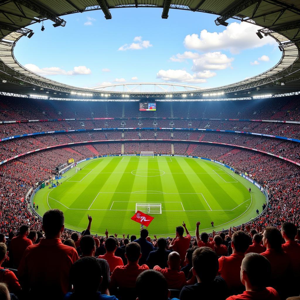 Football stadium packed with fans during a match