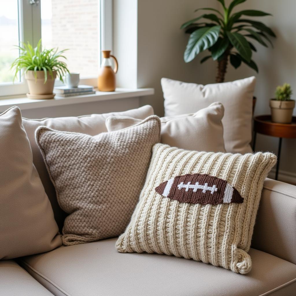 Football-Themed Knitted Pillow