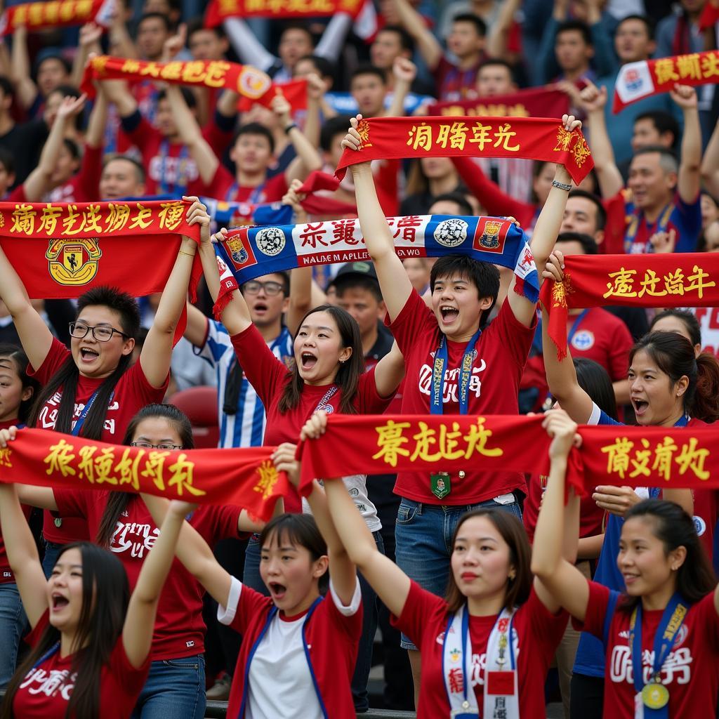 Fans cheering for both football and wuxia