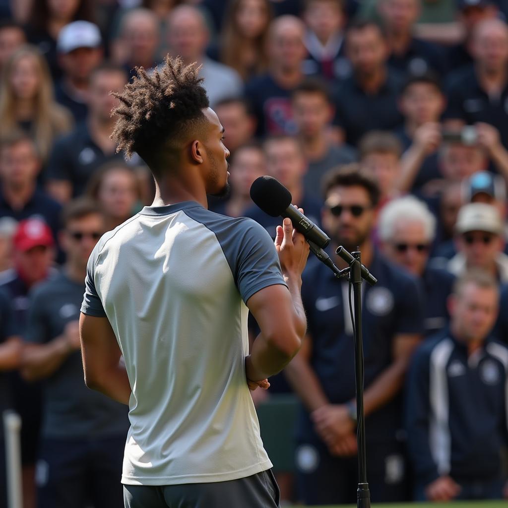 footballer giving a speech