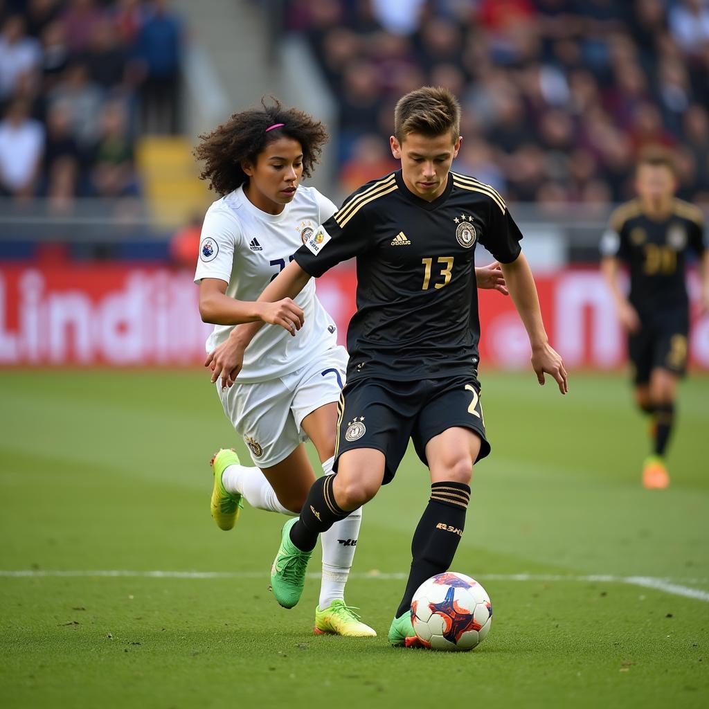 Footballer demonstrating impressive ball control during a match