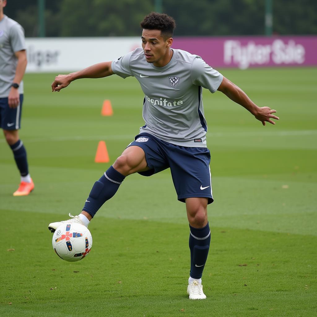 Footballer Practicing Hanging Waist Drills