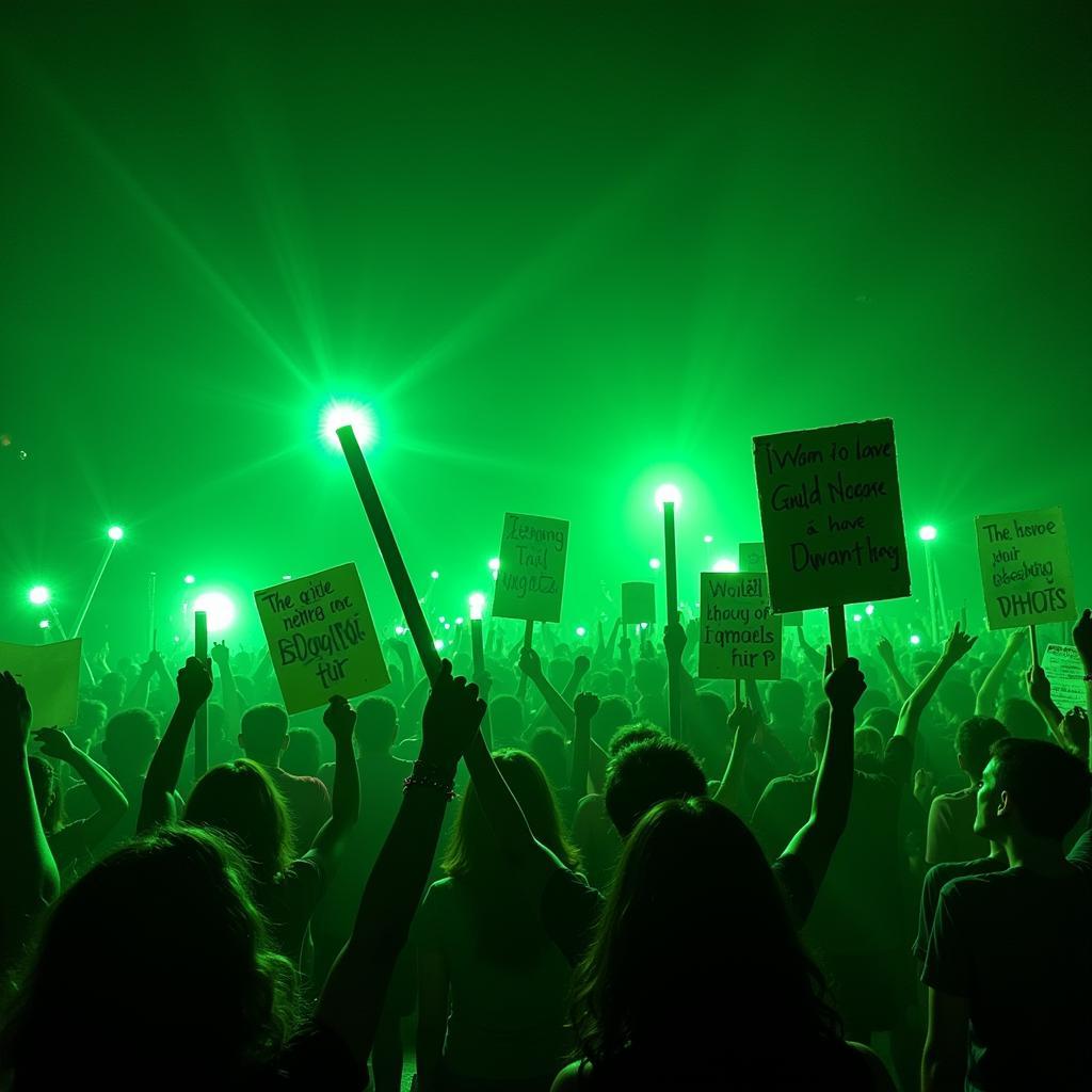 Fans holding up banners and light sticks during the TFBoys Fans Time 2017 concert.