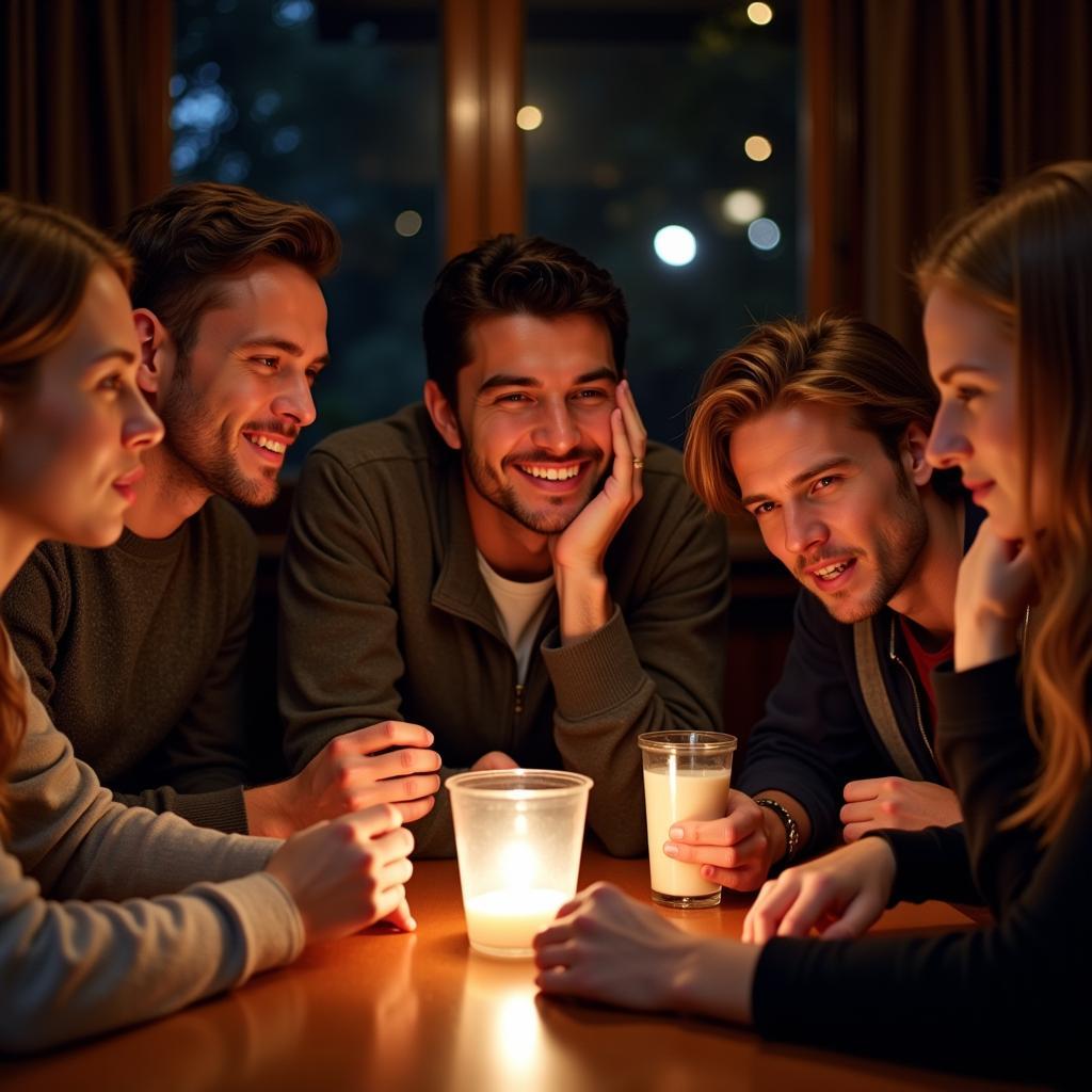 Group of friends participating in a football quiz