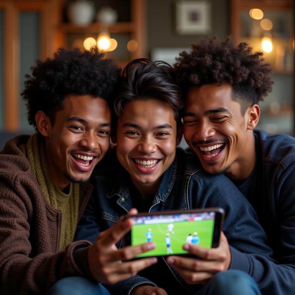 Friends Watching Football Match Highlights on iPhone