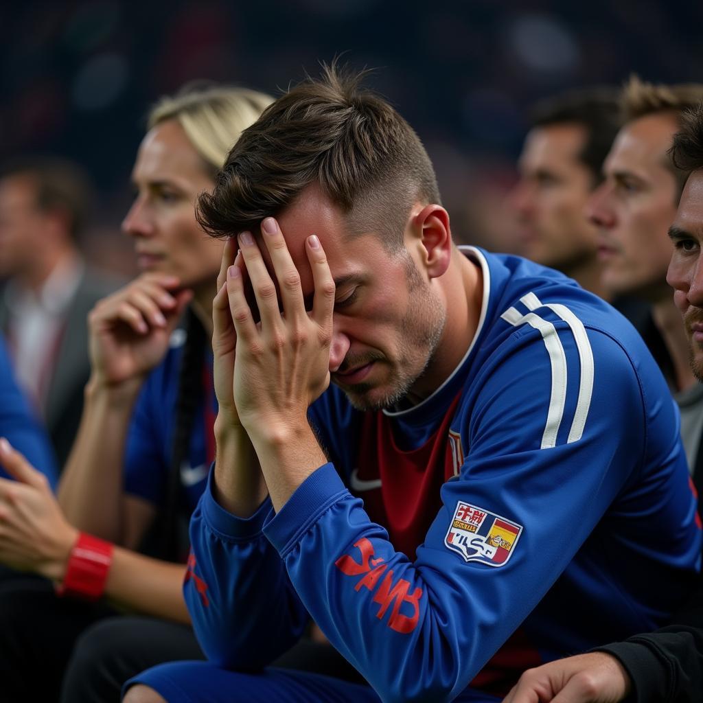 Frustrated fan watching a football game