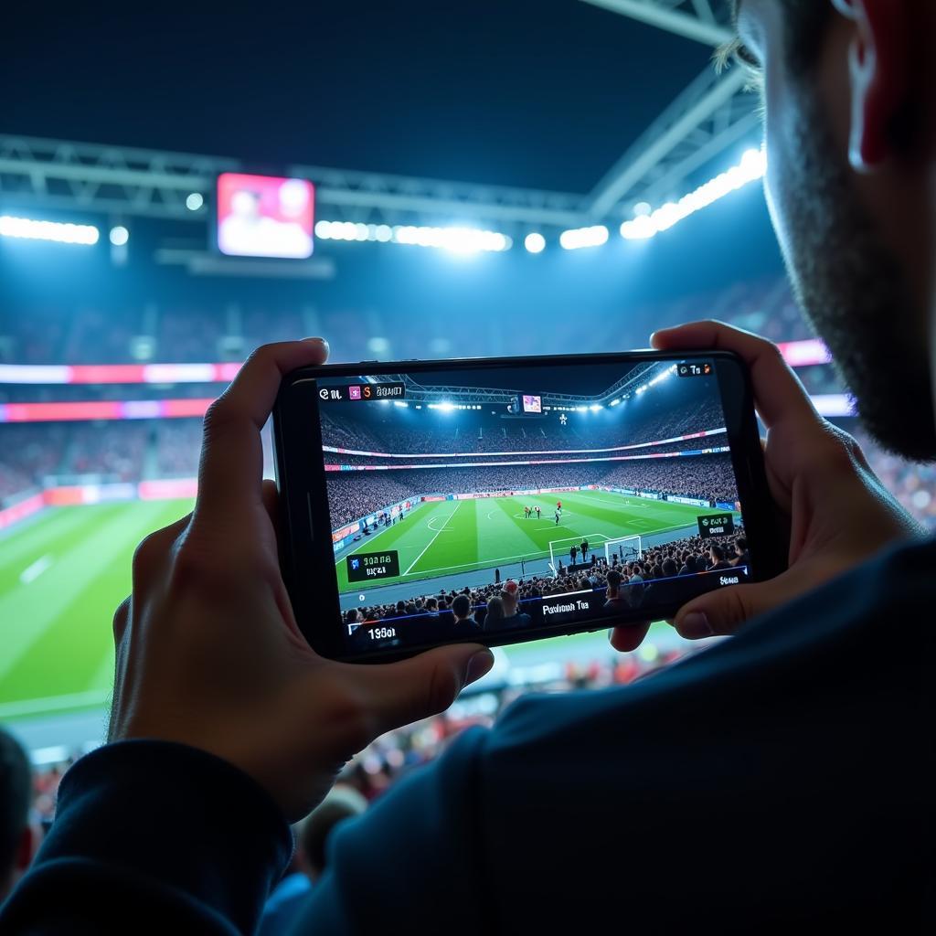 The future of fan-led Josbo: Augmented reality overlays enhance fan engagement during a sporting event.