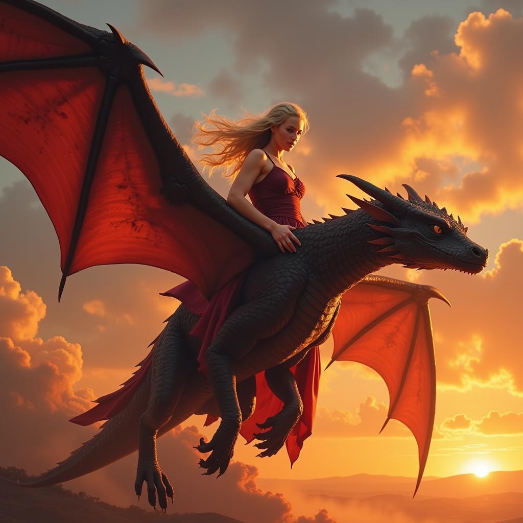 Daenerys Targaryen and her dragon in fan art