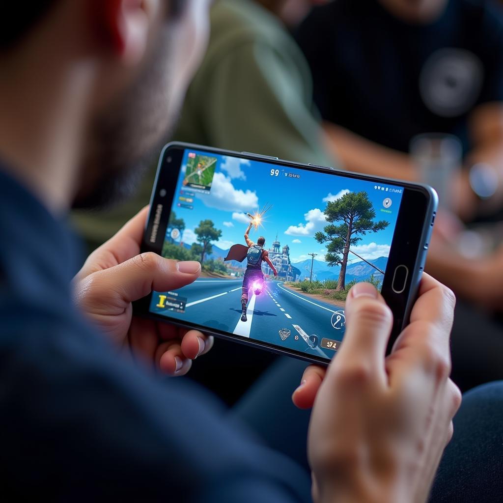 A person playing a graphics-intensive game on the Galaxy Note FE