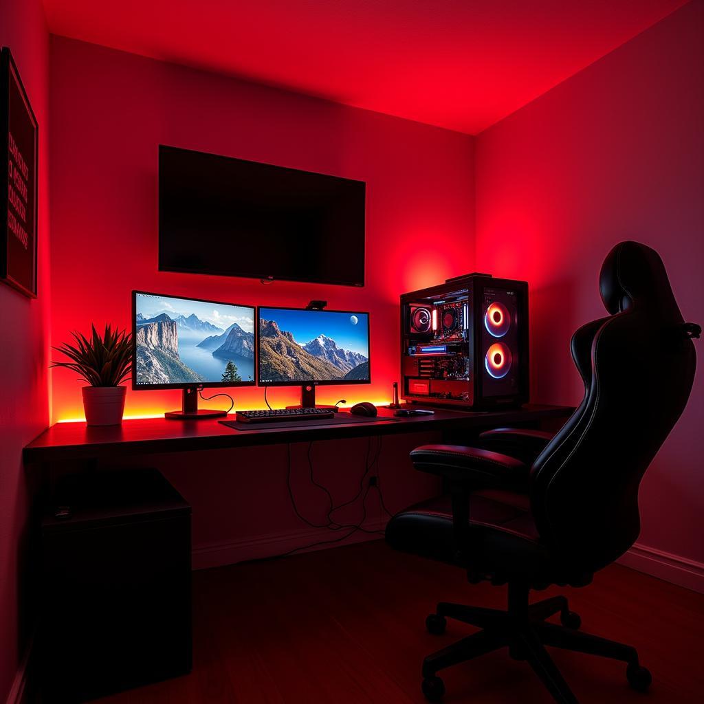 Gaming Setup with Red LED Lights