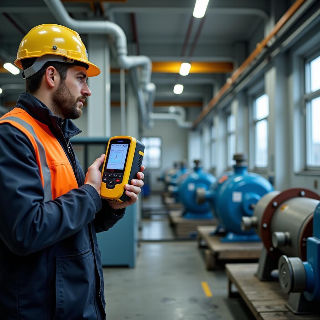 Worker Using Gas Detection Equipment Near Fan