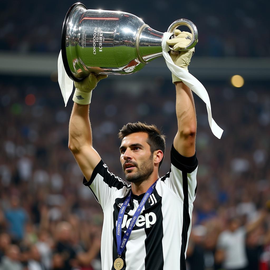 Gianluigi Buffon lifting the Serie A trophy