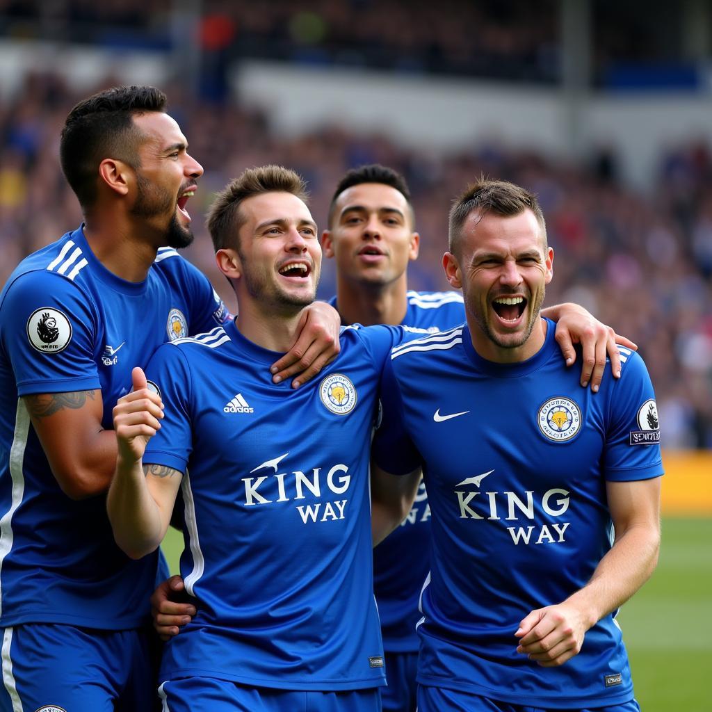 Leicester City players celebrating